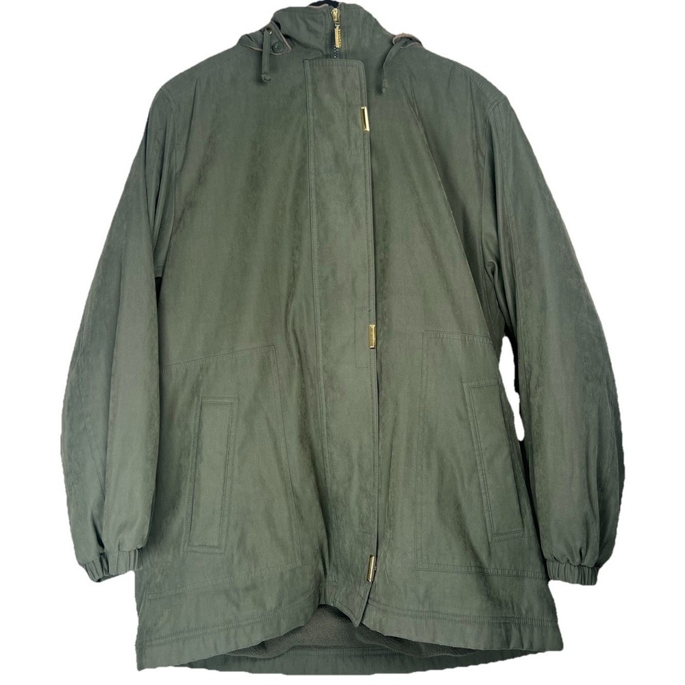 Braetan Womens Large Olive Green Hooded Fleece Lined Parka‎ Jacket Gold Hardware